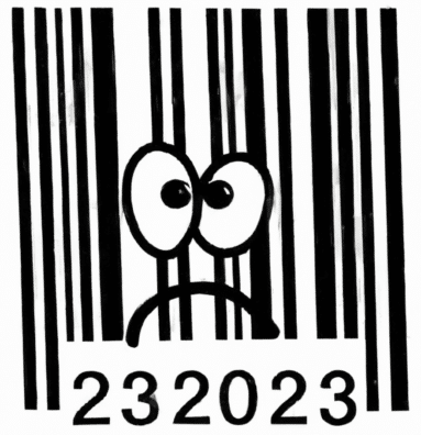 Cartoon of a barcode looking confused