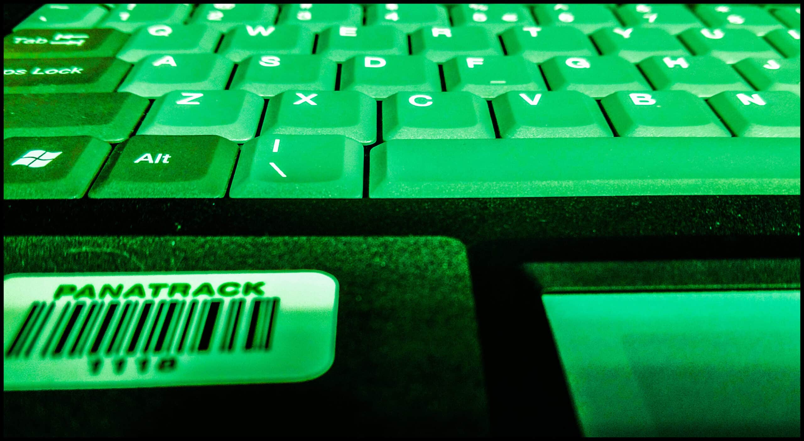 Green Panatrack keyboard with barcode